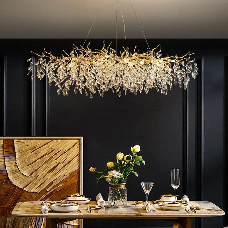 DecorBites™ Crystal Branch LED Pendant Chandelier - Gold Suspend Lamp for Luxury Dining Room