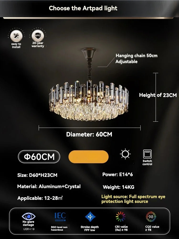 نجفة سقف كريستال ذهبية من DecorBites™: إضاءة LED متدلية عصرية فاخرة لديكور المنزل