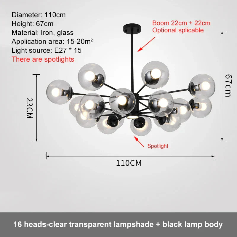DecorBites™ Glass Ball LED Chandelier for Bedroom Dining Room - Elegant Ceiling Pendant Lamp
