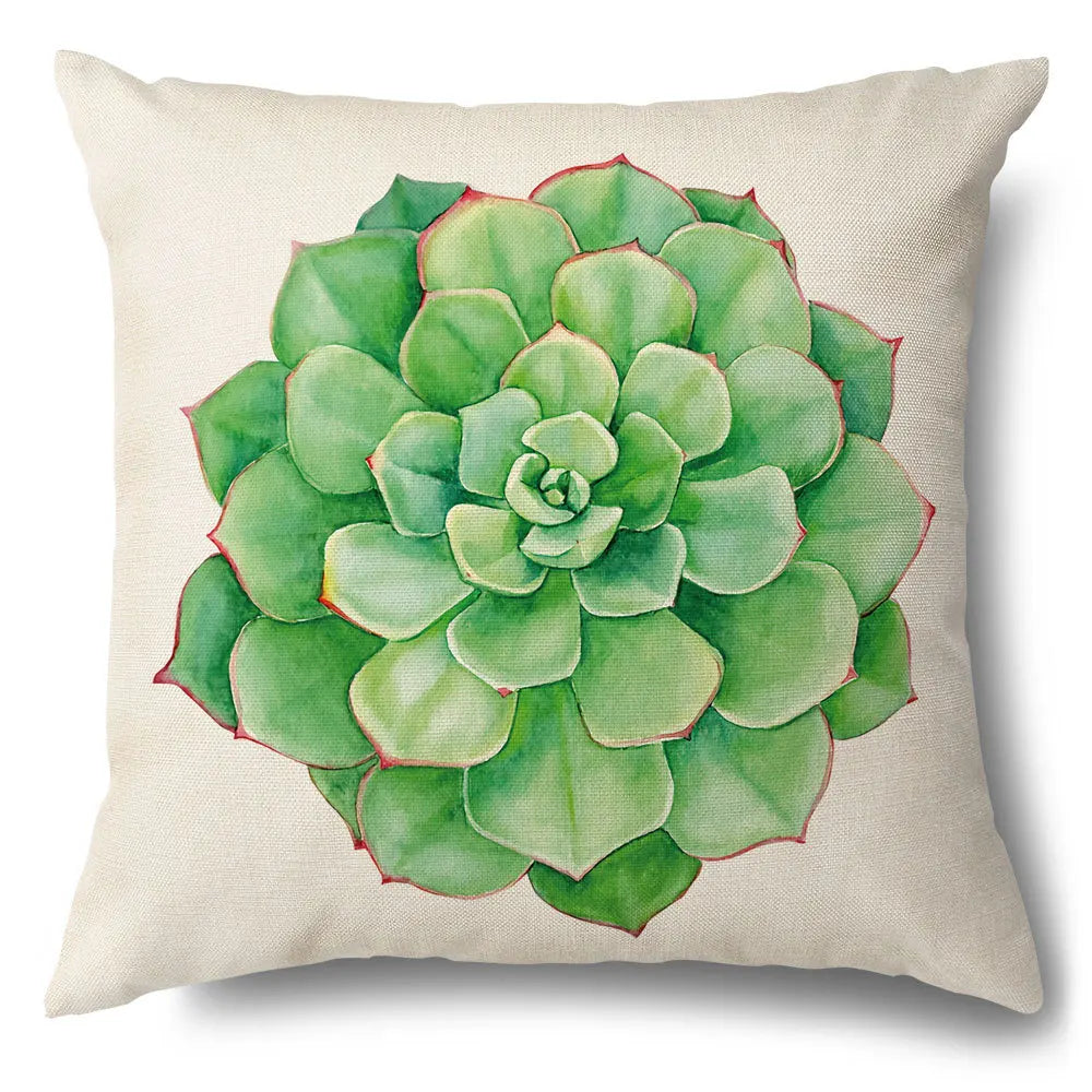 DecorBites™ Green Leaves Decorative Pillow Case - Simple Style Cotton Linen Sofa Cushion Cover