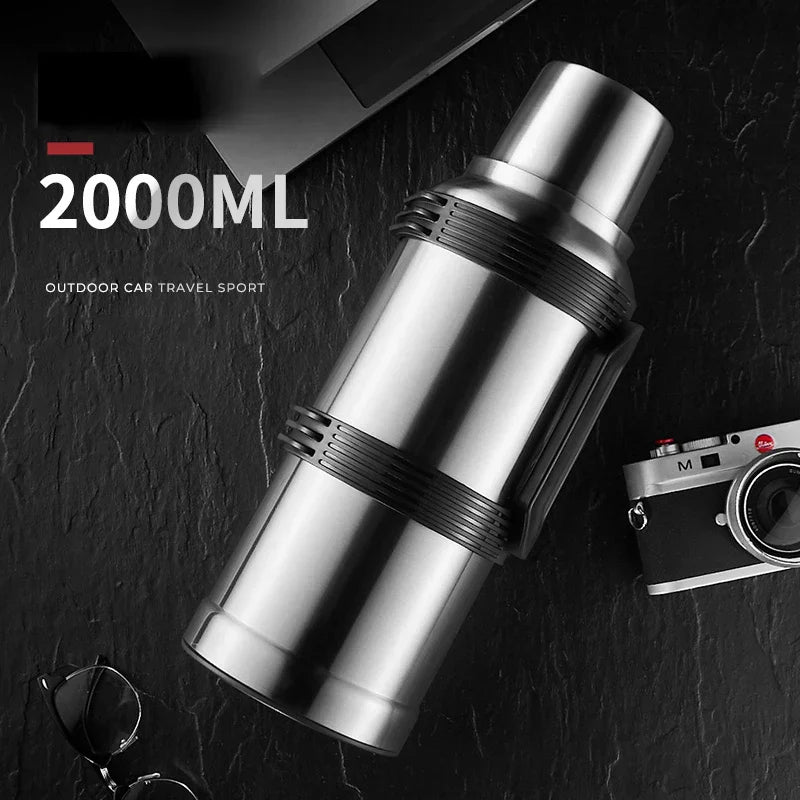 DecorBites™ 2000ML Glass Liner Insulated Kettle with Folding Handle Thermos Cup