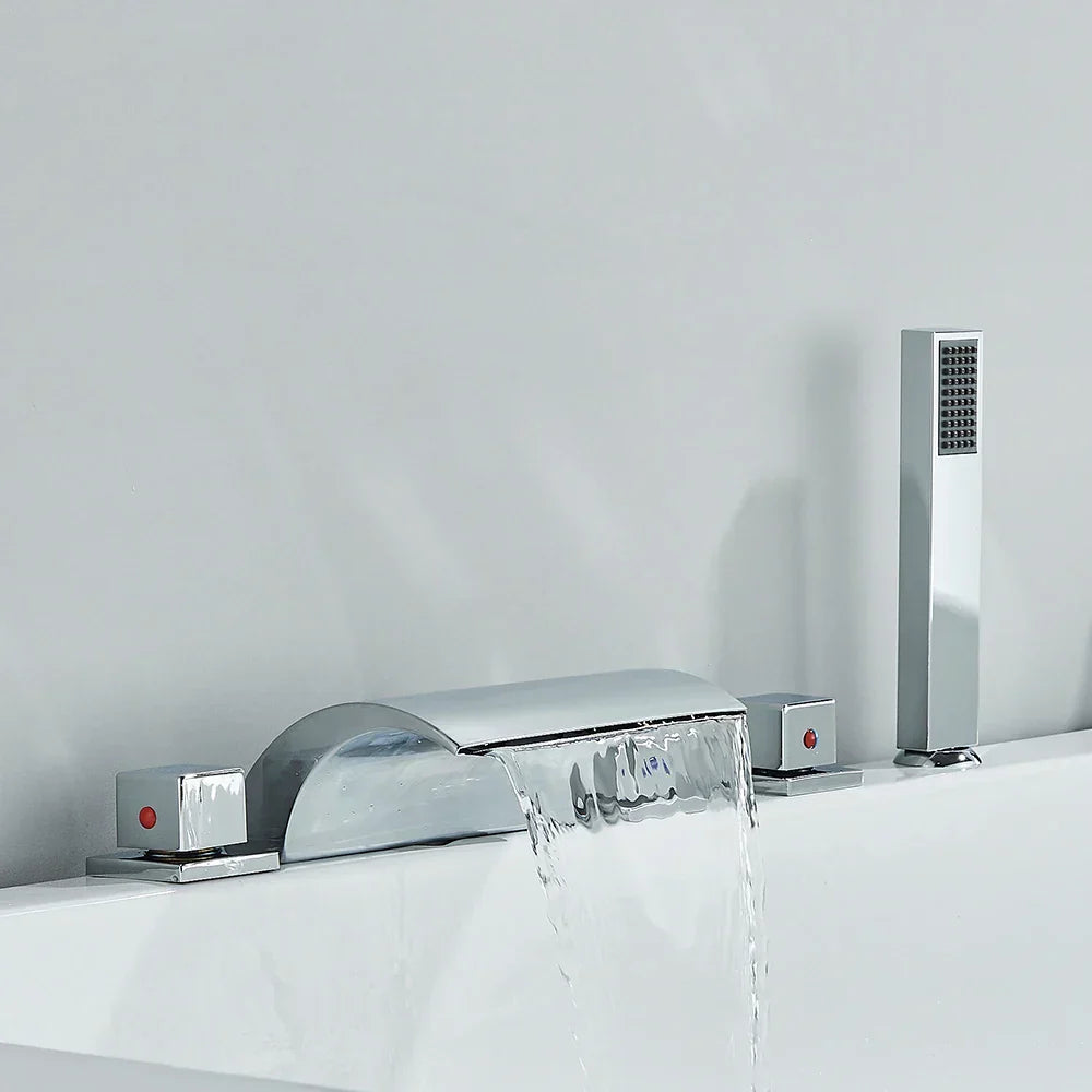 DecorBites™ Black Brass Waterfall Tub Faucet Three Handles Hot Cold Mixer