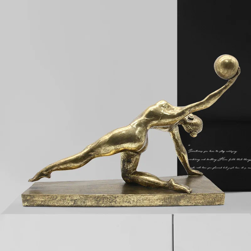 DecorBites™ Golden Gymnast Figurine Ball Decor Home Decoration Resin Handicrafts