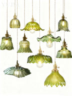 Multi-Style Nordic Pendant Lamp Green Glass Ceiling Lighting Kitchen Island Hand Brass Hanging Light fixtures for Dining Room