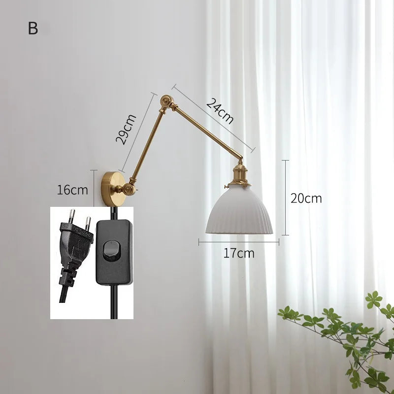 DecorBites™ Copper Swing Arm Wall Lights Sconce Up Down LED Modern Ceramic Lampshade