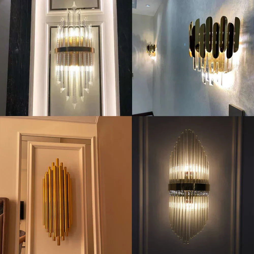 DecorBites™ Crystal Wall Lamp: Elegant Golden LED Sconce for Bedroom, Living Room & Bathroom