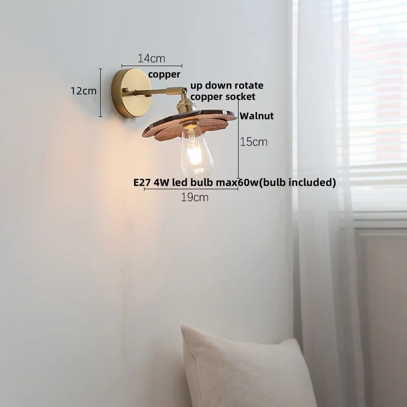 DecorBites™ LED Walnut Wood Wall Lamp Pull Chain Switch Modern Indoor Light