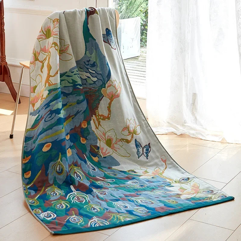 DecorBites™ Cotton Gauze Peacock Bath Towel - Soft, Skin-Friendly, Quick Dry - 90x180cm