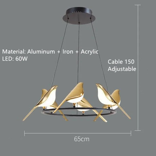 DecorBites™ Gold Magpie Bird Ceiling Chandelier: Modern Home Interior Lighting for Living Dining Kitchen