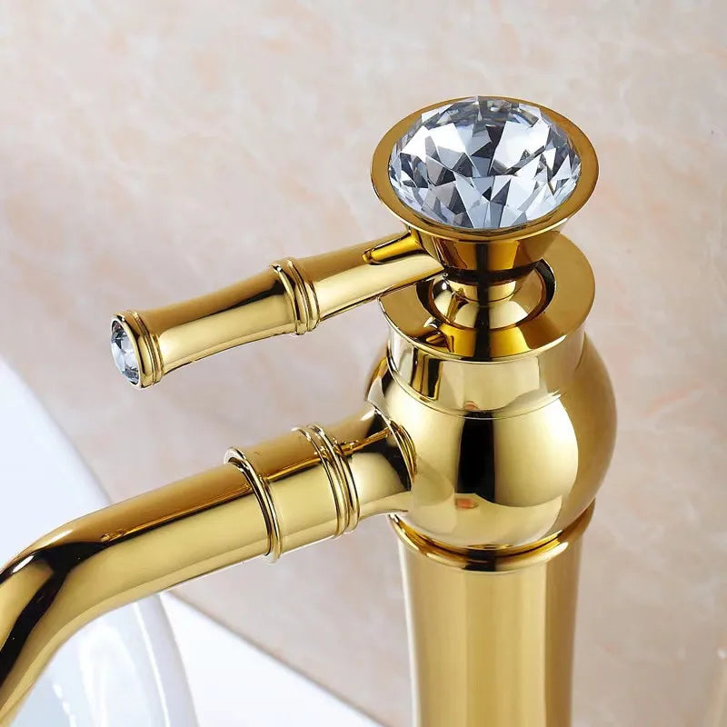 صنبور حمام DecorBites™ نحاسي ذهبي بمقبض واحد، صنبور خلاط لحوض غسيل يركب على السطح