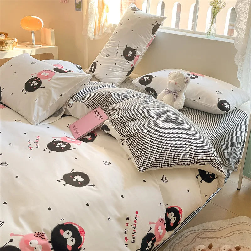 DecorBites™ Cotton Cartoon Printed Bed Set with Non-Fading Floral Patterns for Adults