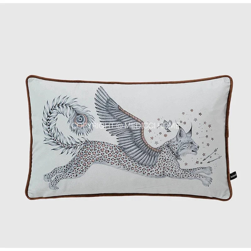 DecorBites™ Coral Lynx Velvet Cushion Cover: Luxury Mystical Animal Theme for Sofa