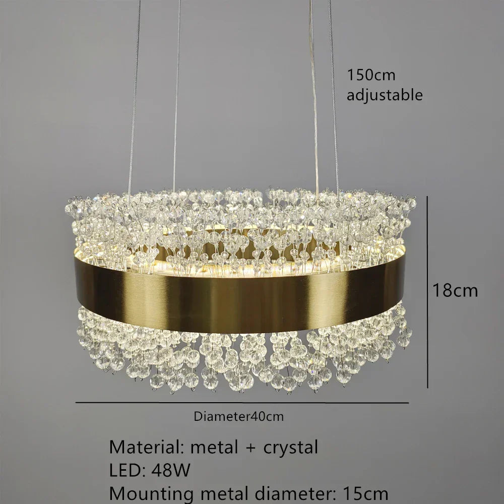 DecorBites™ Gold Metal LED Chandelier: Modern Crystal Lighting for Living Room, Dining Room, Bedroom.