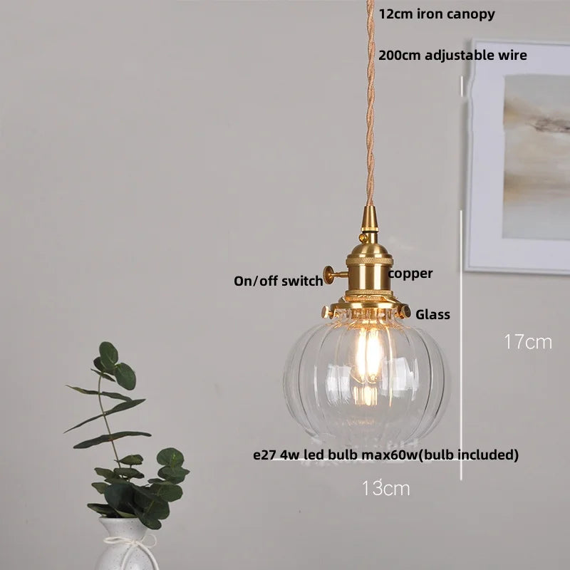 DecorBites™ Cullet Glass LED Pendant Lamp with Walnut Copper Design for Living and Dining Room