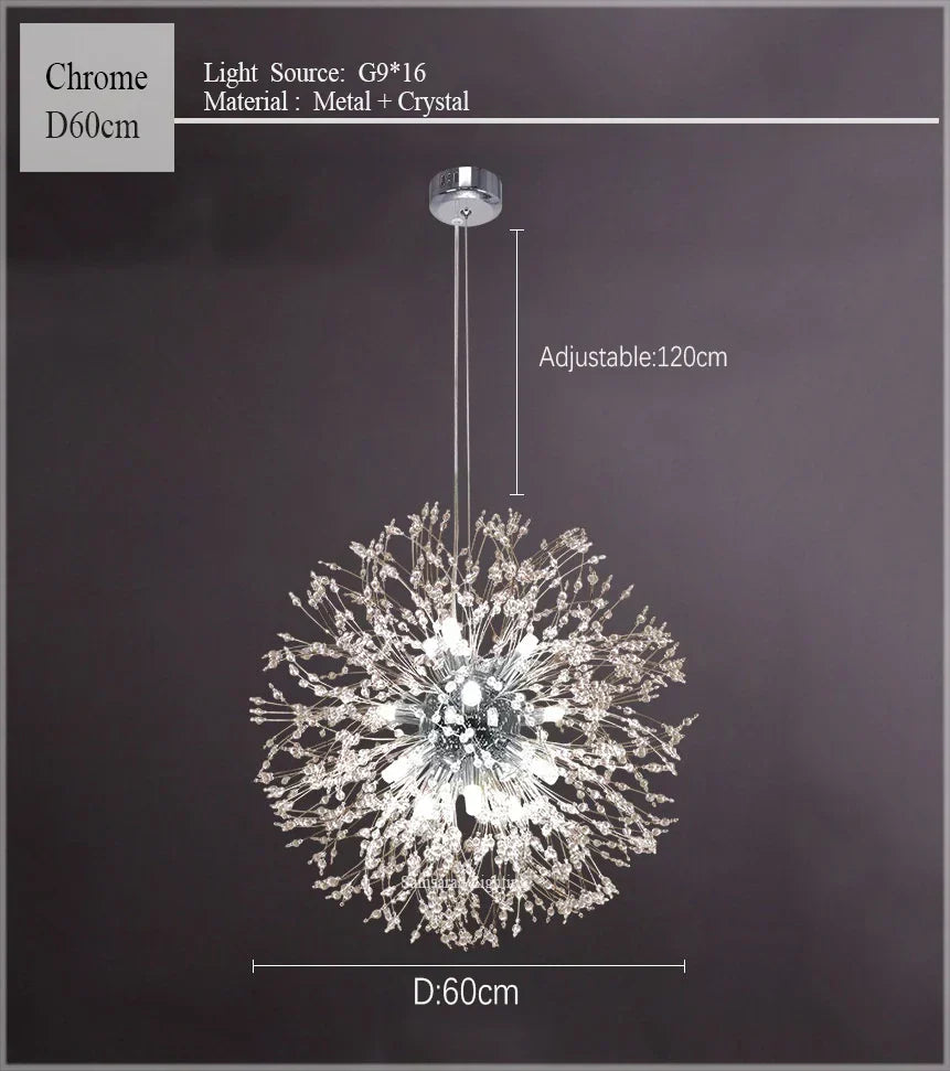 DecorBites™ ثريا الهندباء LED إضاءة كرة كريستال متلألئة للمطاعم وغرف المعيشة