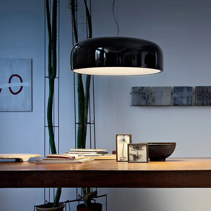 DecorBites™ Glossy Black Round Pendant Light for Dining Room, Modern Nordic Hanging Lamp