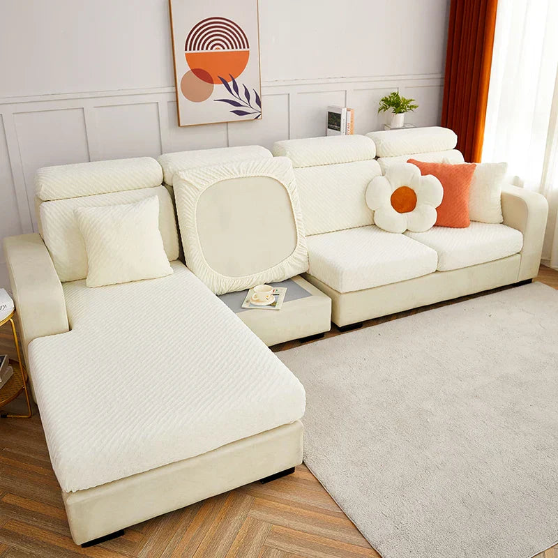 DecorBites™ Jacquard L Sofa Seat Cover Protector: Stretchable, Washable, Thick Slipcovers