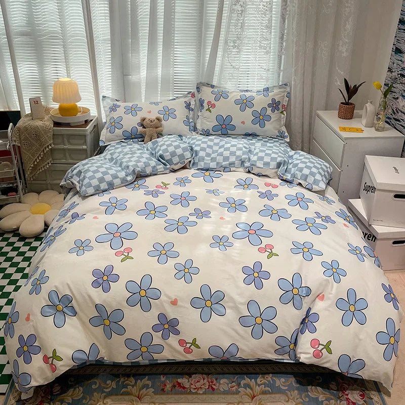 DecorBites™ Flowers Print Cotton King Size Bedding Set, Soft & Comfortable Duvet Cover Set