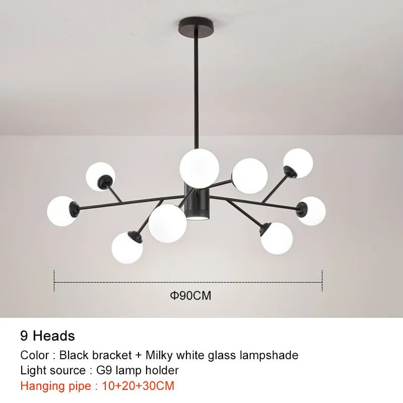 DecorBites™ Black Chandelier: Luxury Glass Pendant Lights for Living Room, Bedroom, and Restaurant