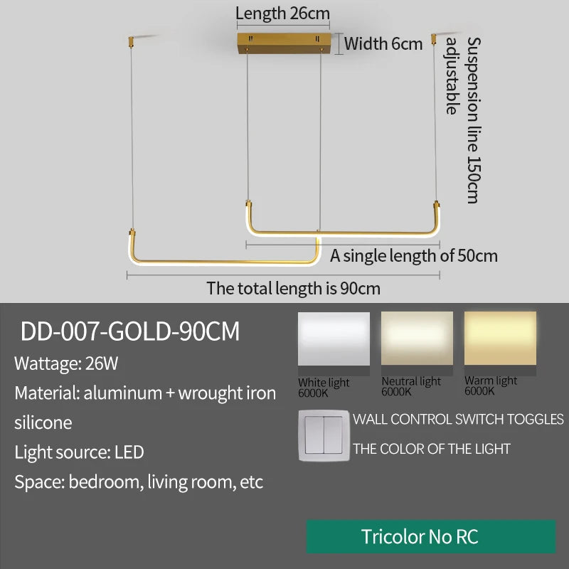 Modern Gold Linear LED Pendant Light