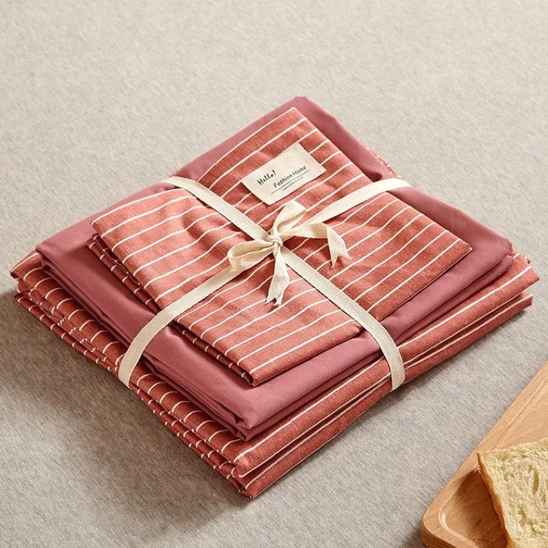 طقم مفروشات سرير قطني بطبعة شبكية يابانية من DecorBites™ مقاس كوين/كينغ لنوم مريح