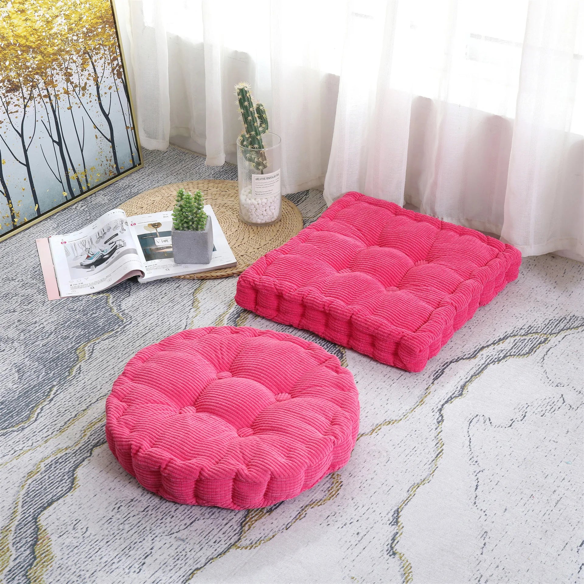 DecorBites™ Corduroy Tufted Floor Seat Cushion for Indoor Living Room Balcony Meditation