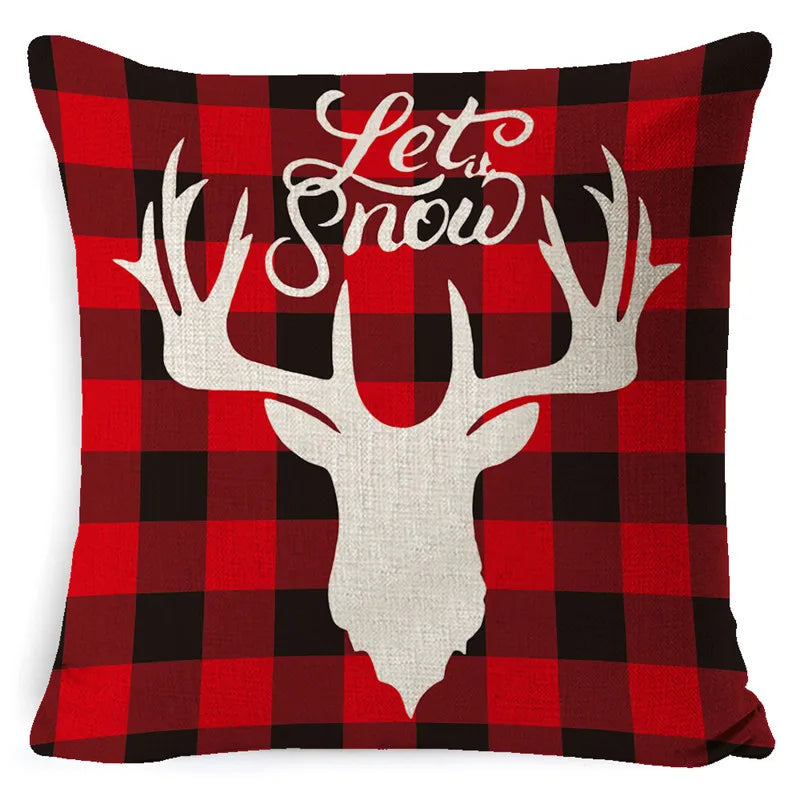 DecorBites™ Elk Print Linen Pillowcase: Festive Christmas Cushion Cover for Sofa - 2023 New Year Decor