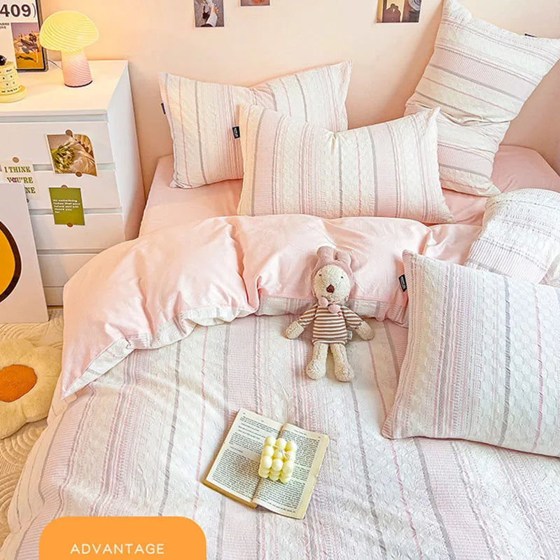 DecorBites™ Cotton Jacquard Bedding Set - Single Double Queen King Size Bedclothes