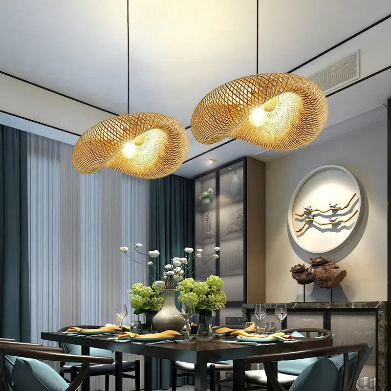 DecorBites™ Bamboo Pendant Light Hand Woven LED Chandelier for Home Decor