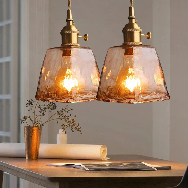 Retro Amber Glass Japanese-Style Pendant Light
