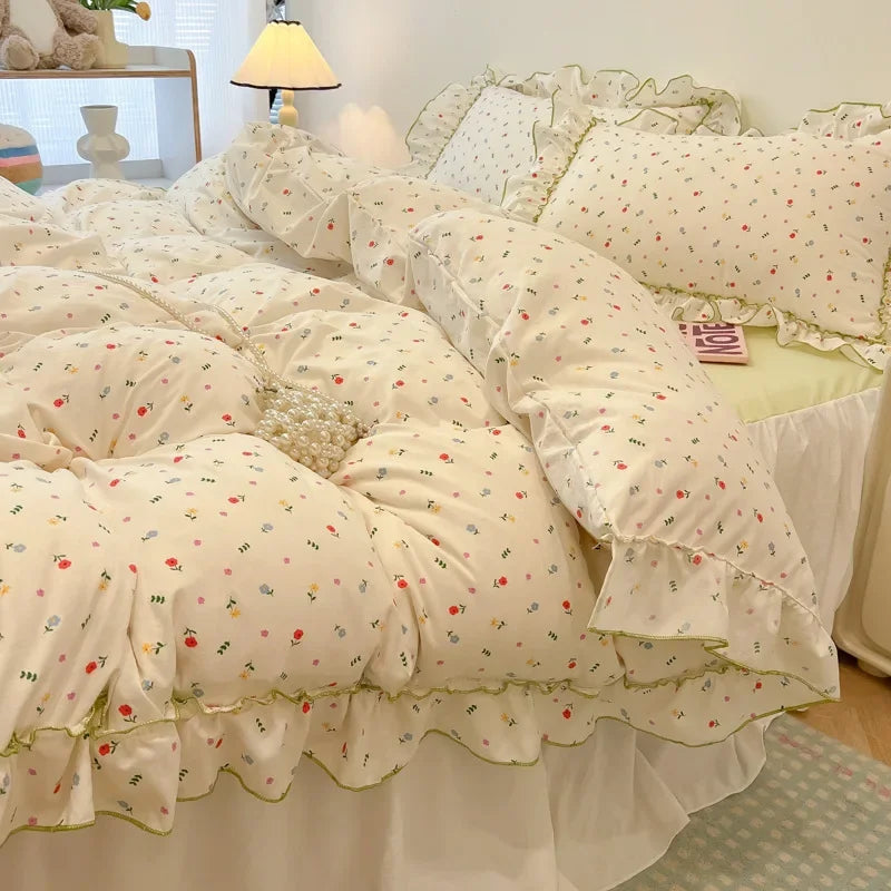 طقم مفروشات دانتيل من DecorBites™: تصميم مطبوع، حجم كوين مفرد، غطاء لحاف مريح، ملاءة مثبتة، كيسان وسادة