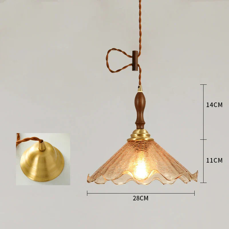 DecorBites™ Cracked Glass Copper Wooden Pendant Light for Home Indoor Living Room