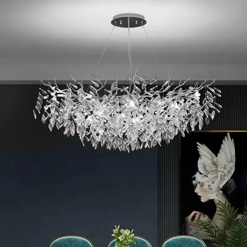 Modern Silver Crystal Chain Pendant Chandelier