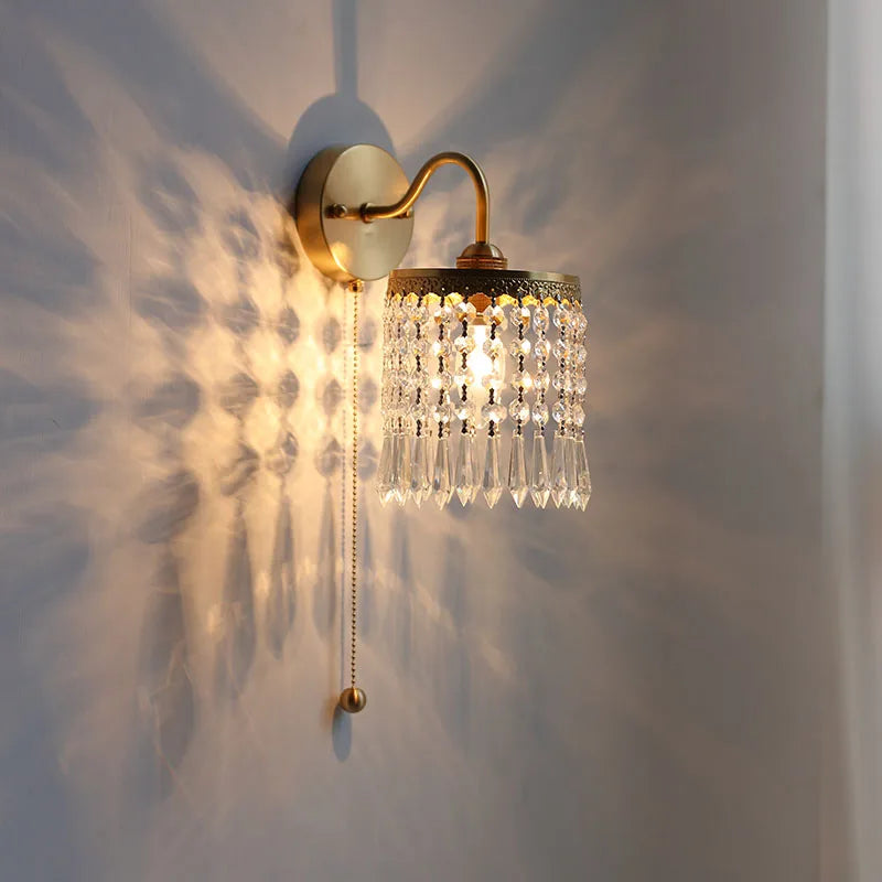 DecorBites™ Crystal LED Wall Sconce Brass Mirror Light Modern Nordic Pull Chain Switch