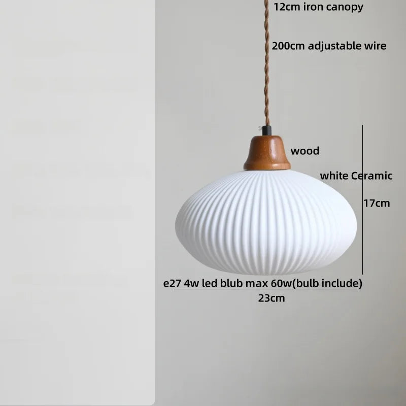 DecorBites™ Copper Wood LED Pendant Light: Ceramic Modern Tassel Hanging Lamp