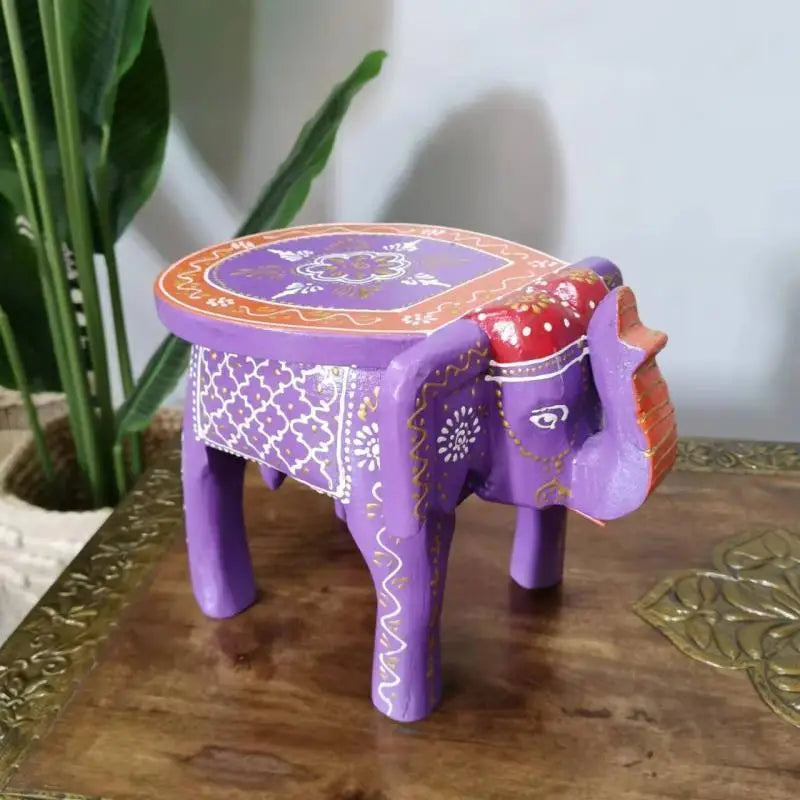 DecorBites™ Handmade Elephant Stool: Thai Style Ethnic Wood Low Stool Ornament