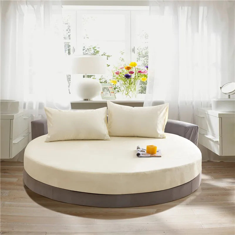 DecorBites™ Cotton Round Fitted Bed Sheet Set with Pillowcases