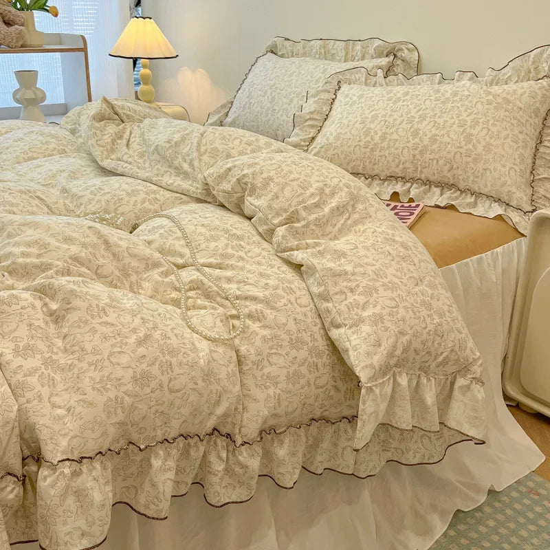 طقم مفروشات دانتيل من DecorBites™: تصميم مطبوع، حجم كوين مفرد، غطاء لحاف مريح، ملاءة مثبتة، كيسان وسادة