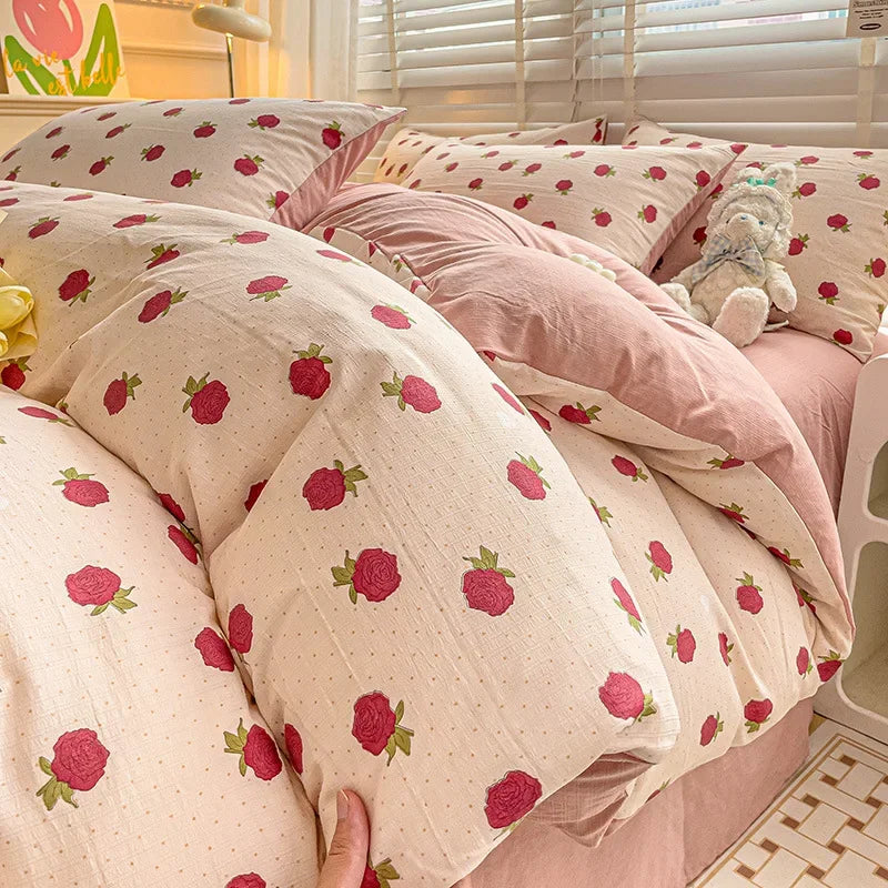 DecorBites™ Cotton Flower Printed Comforter Set: Breathable Double-Layer Yarn, Soft Bedding for Girls