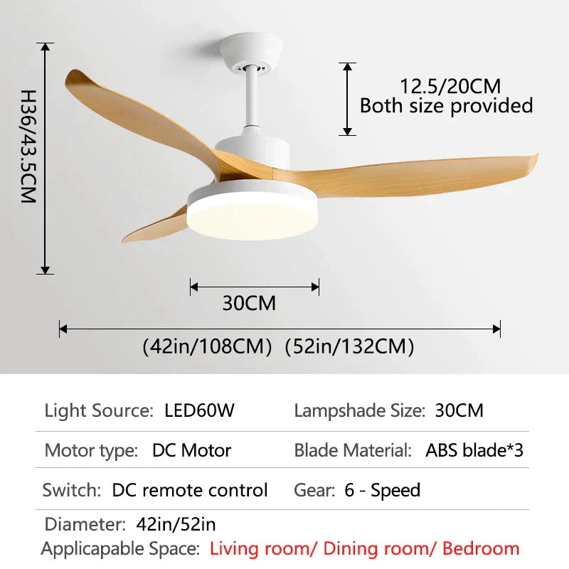 DecorBites™ 52" DC Ceiling Fan with 3 ABS Blades and 60W LED Light, Remote Control
