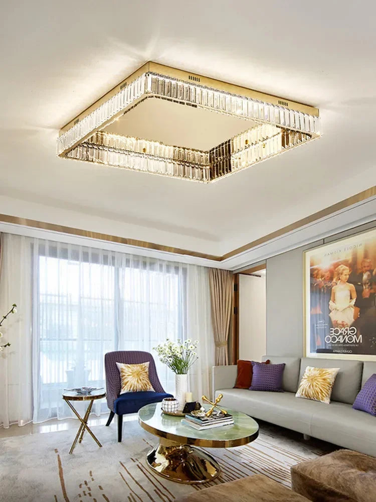 مصابيح سقف DecorBites™ الكريستالية LED القابلة للتعتيم: مصباح مربع حديث من الفولاذ لغرفة المعيشة
