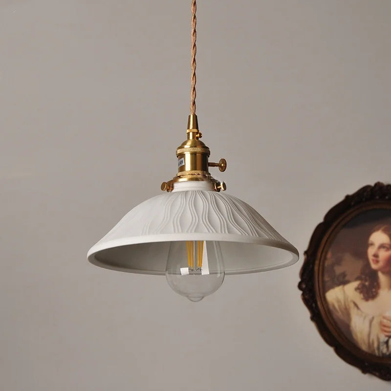 DecorBites™ Copper Ceramic LED Pendant Lights Walnut Wood Hang Lamp