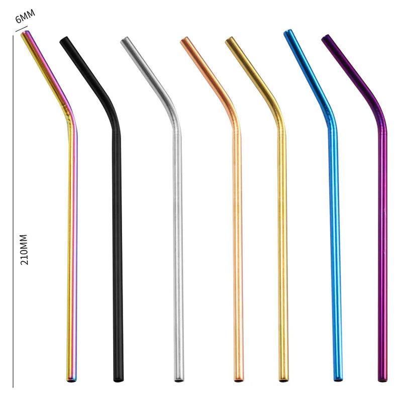 DecorBites™ 304 Stainless Steel Reusable Straws Set for Drinks - Eco-Friendly Metal Curved & Straight