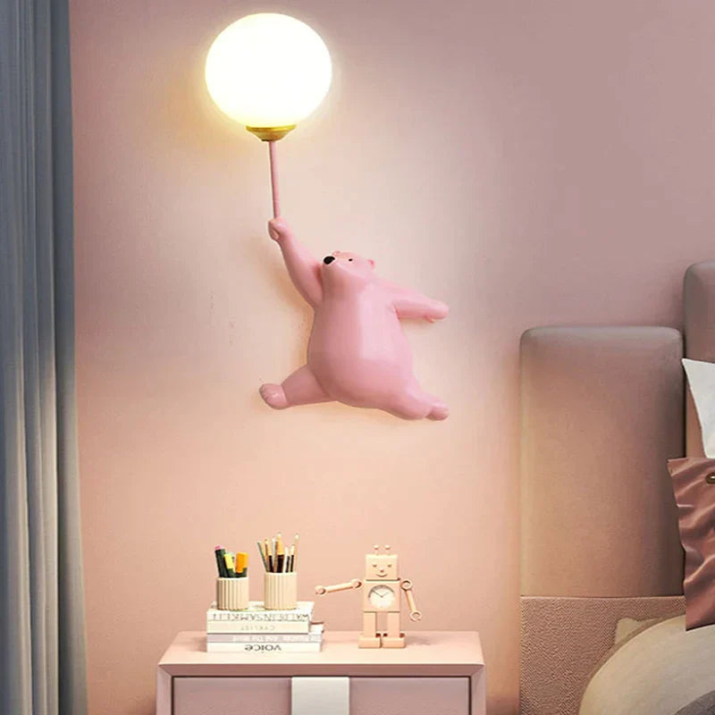 DecorBites™ مصباح حائط للأطفال بتصميم دب وقمر | إضاءة داخلية لغرفة النوم مطبوعة ثلاثية الأبعاد