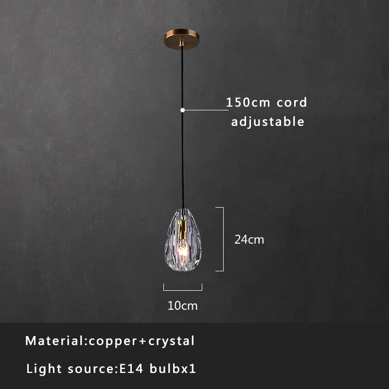 DecorBites™ Crystal Copper Pendant Lights Gold Home Decor Glass Hanging Lamp