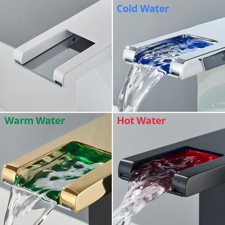 DecorBites™ LED Waterfall Bathroom Sink Faucet Hot Cold Mixer Tap Deck Mounted