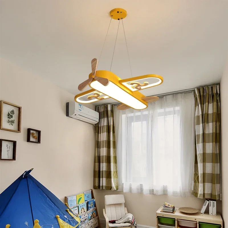 مصباح سقف ليد خشبي للأطفال DecorBites™ باللونين الأصفر والأزرق - تصميم بسيط