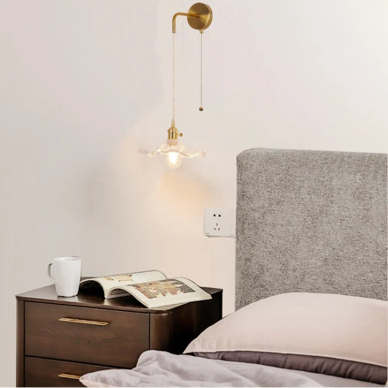 مصابيح جدارية نحاسية زجاجية DecorBites™ LED | مفتاح بسلسلة سحب | مصباح حمام قابل للتعديل
