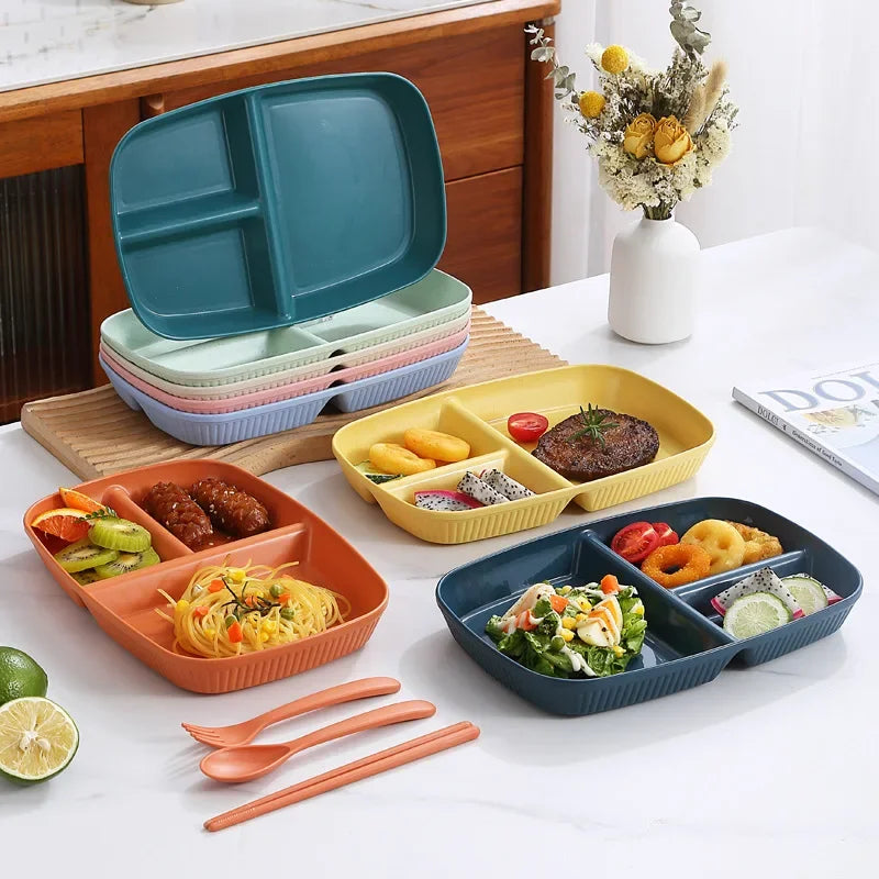 DecorBites™ Divided Dish Diet Plate with 3 Compartments, Microwave Safe Dinnerware for Adults