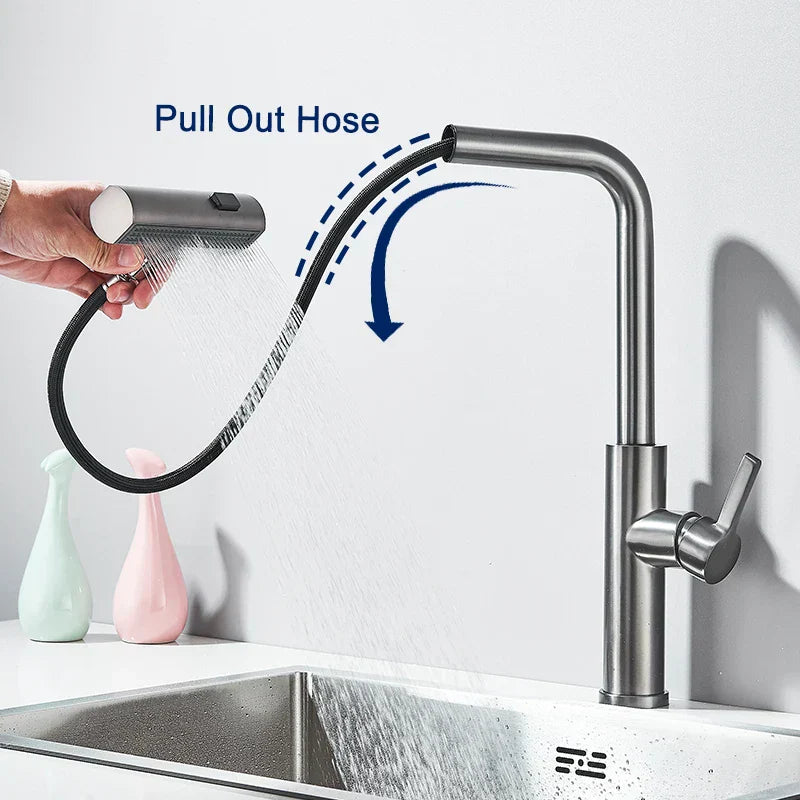 DecorBites™ 3 Functions Kitchen Faucet - Flexible Pull Out Mixer Tap with 360° Sprayer